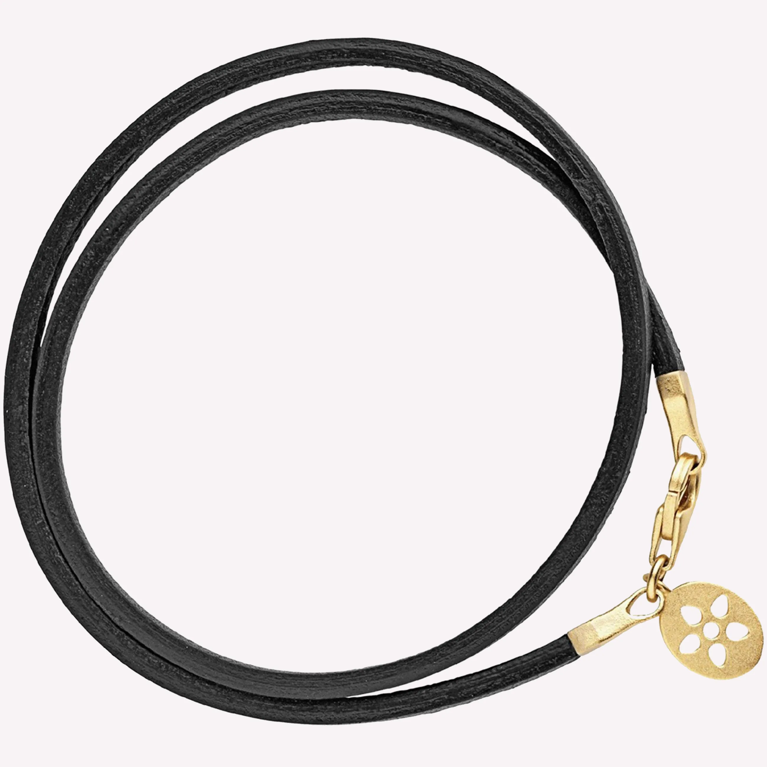 byBiehl® Danmark Sort læder armbånd med forgyldt lås (for pods) Sort / 14K forgyldt sølv New